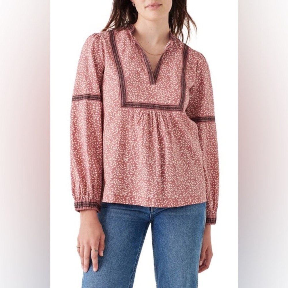 Faherty Women's Size Medium Mauve Aurora Leaf Peasant Top
